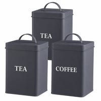 Set de 3 cutii metalice pentru ceai, cafea și zahăr Andrew James, stil vintage, depozitare bucătărie din fier inoxidabil cu finisaj sablat, 2 L, gri 1