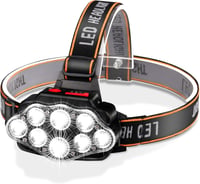 DAWINSIE LED Fejlámpa USB Tölthető, 8 LED 12000lm, 4 Üzemmód, Vízálló, 90° Forgatható, Túrázáshoz, Kempinghez, Horgászathoz 1
