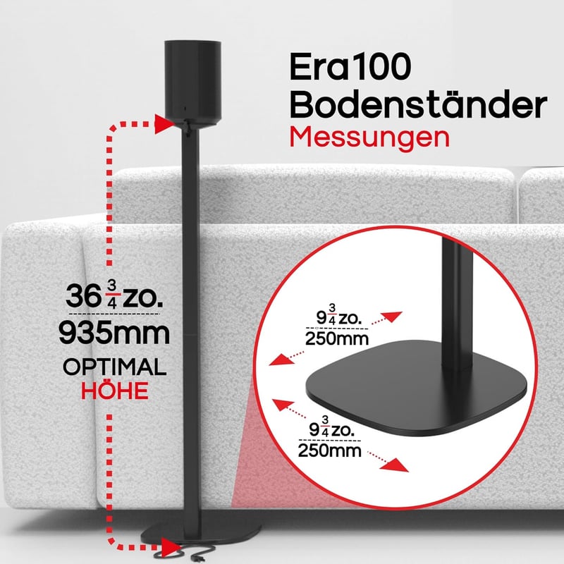 Sound bass Állvány Szett Sonos ERA 100, Sonos One és Play 1 Hangszórókhoz - Fekete Padlóállvány Pár Kábelvezetővel, 93,5 cm Magasság, Univer