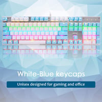 Rózsaszín mechanikus gamer billentyűzet, RGB háttérvilágítással, kék kapcsolókkal, 104 gombos 5