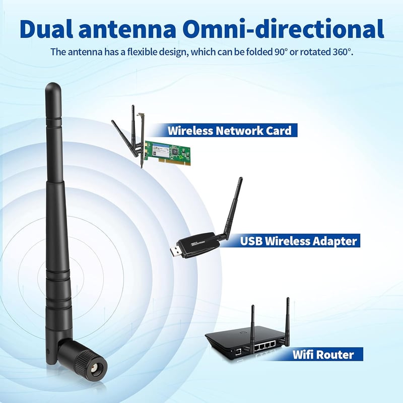 Eightwood 2.4GHz WLAN Antenna 5dBi - Dönthető és Forgatható RP-SMA WiFi Antenna 2db - Router, Bluetooth, ZigBee, PCI Kártya Kompatibilis