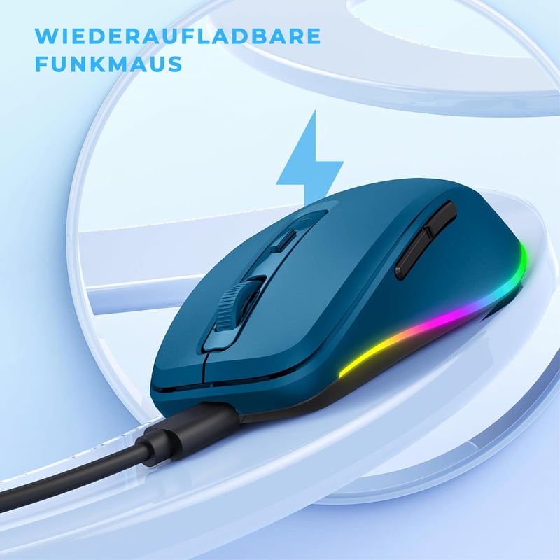 seenda LED Vezeték Nélküli Egér Beépített Mozgásérzékelővel, Újratölthető 2.4G USB Optikai Egér Laptophoz, Csendes Működés, 2000 DPI, Sötétk