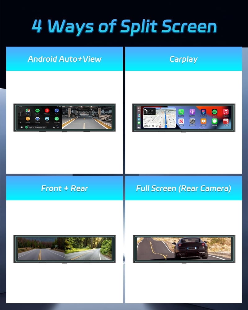 NHOPEEW 10,99" Visszapillantó Tükör 4K Első Kamerával - Vezeték Nélküli CarPlay & Android Auto - Éjjellátó Dupla Kamera WiFi FM Adóval