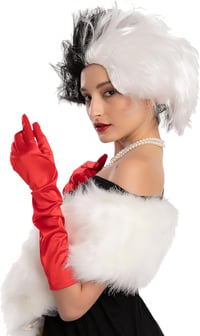 Crudelia de Vil jelmez szett: fehér-fekete paróka, kesztyű, nyaklánc - Halloween, farsang 3