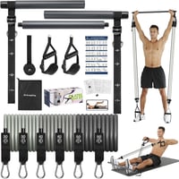 ALongSong Fitnesz Gumiszalag Készlet 6 Ellenállással (20-240Lbs) - Pilates Rúddal, Fogantyúkkal és Ajtórögzítővel - Otthoni Edzéshez, Erősít 1