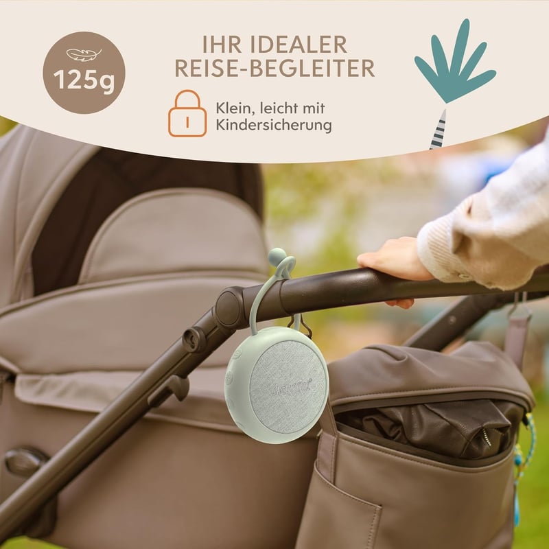 Sweety Fox Fehérzaj Készülék Babáknak - Zöld Altatógép 15 Hangmintával, USB Tölthető Éjszakai Fénnyel, Altató Dallamokkal, Alvássegítő
