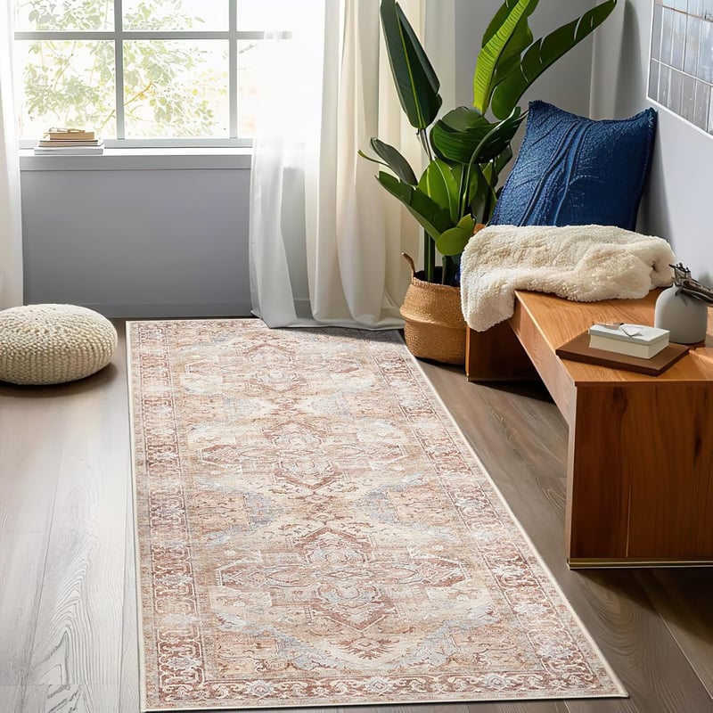 TOPICK Vintage Téglavörös Csúszásmentes Futószőnyeg 60x300cm - Retro Elegáns Összehajtható Szőnyeg Konyhába, Nappaliba