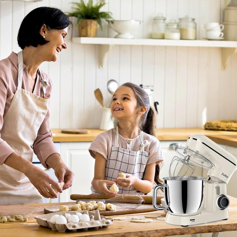 zurio Konyhai Robotgép 1300W - 5,5L Dagasztógép 10 Sebességgel, Csendes Kelesztő Funkcióval, Bolygómozgású Keverővel, Krémszínű