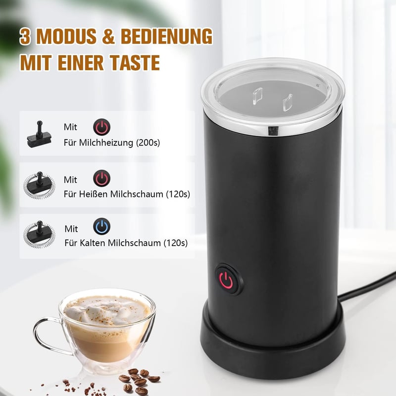 WIVIZL 3 az 1-ben Automata Elektromos Tejhabosító 530W - Forró és Hideg Tejhez, 248ml