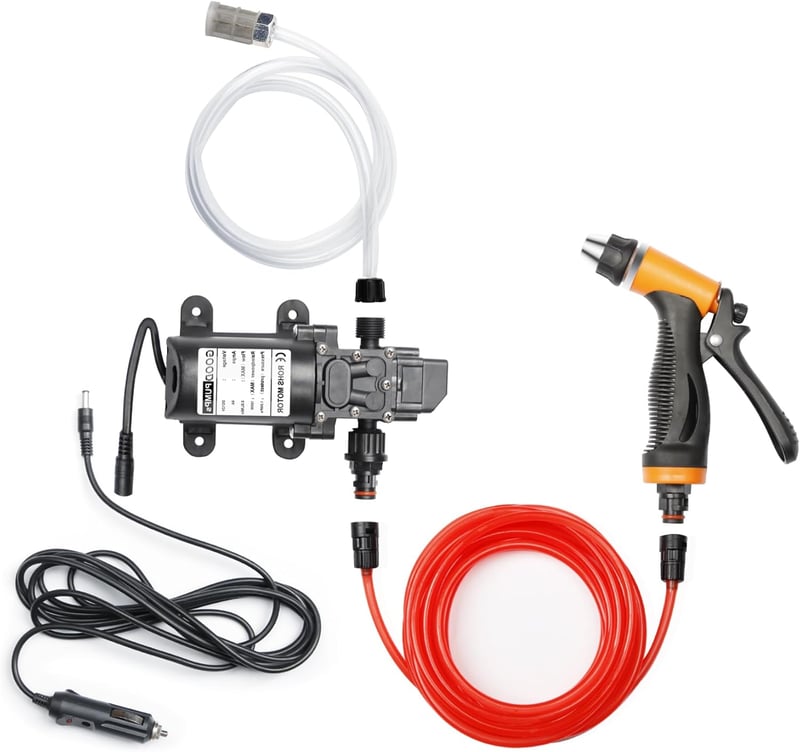Pindex 100W 12V vízszivattyú szórópisztollyal - lakóautó, kemping, hajó, autómosás