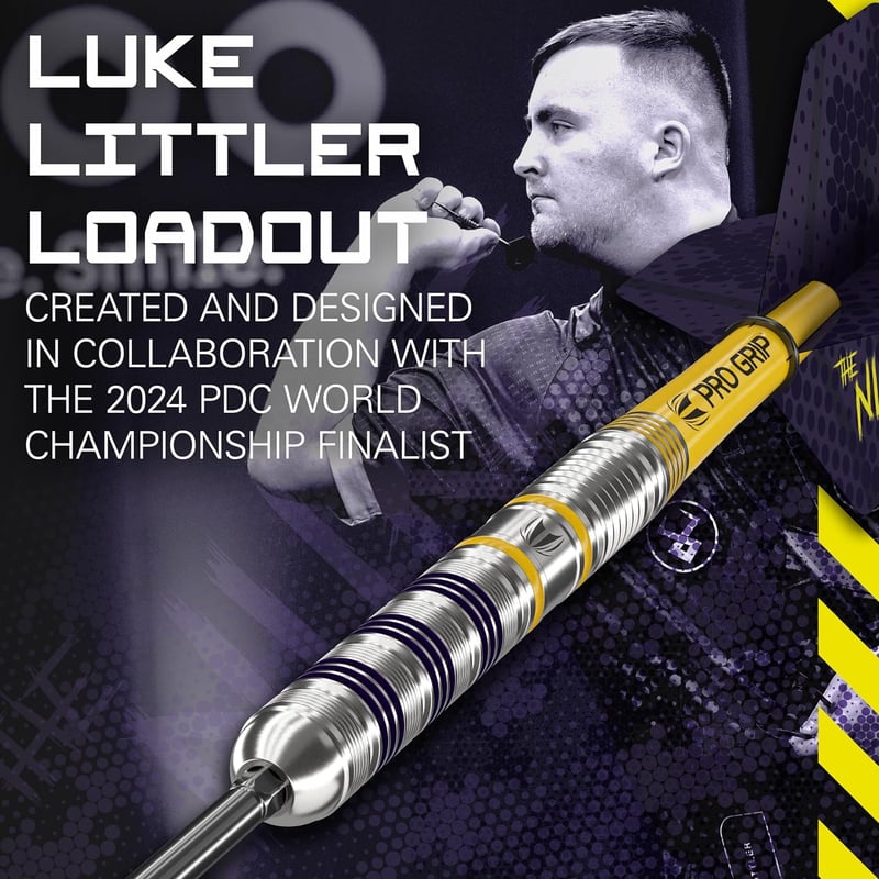 Target Luke Littler "The Nuke" 90% volfrám nyilas darts készlet, 22g, Swiss Point rendszerrel
