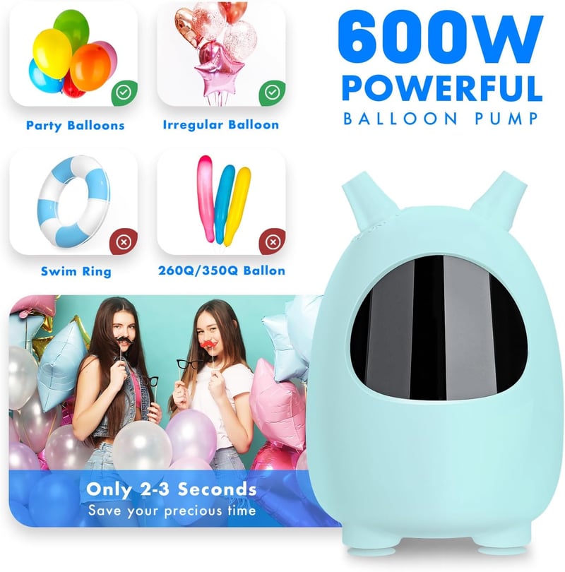 Erős 600W-os Elektromos Léggömbpumpa Dupla Fúvókával Partikra, Esküvőkre