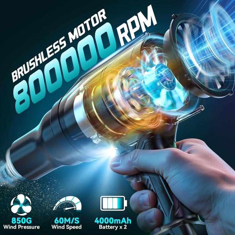 Ecarke Akkumulátoros Levegőfúvó 2×4000mAh Turbo Brushless Motor 80000RPM