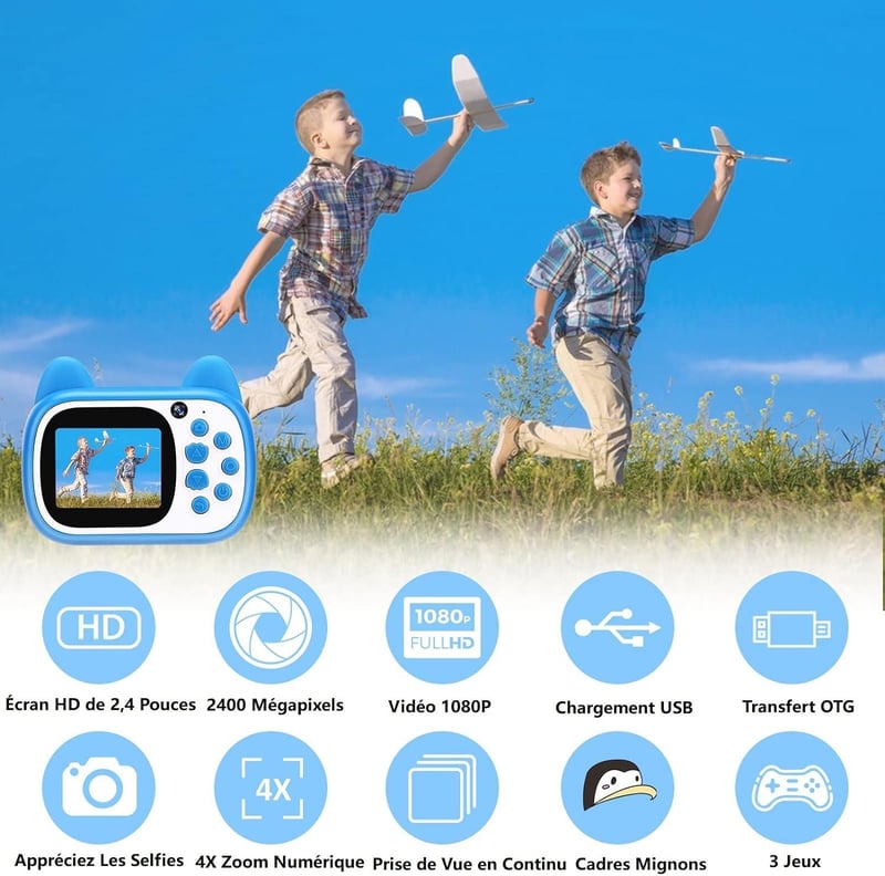 Kék Gyerek Fényképezőgép HD Videóval, 1080P Felbontással