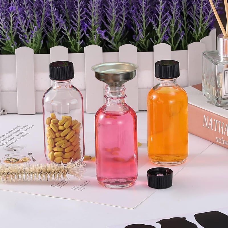 DIDITIME Üveg Tárolóüvegek 12 db 60ml - Mini Utazó Palackok Fedéllel és 2 Tölcsérrel - Fűszertartó, Olaj, Shot Üvegek, Mintapalackok