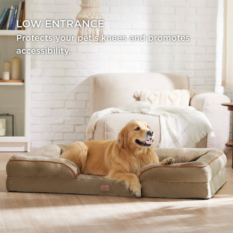 Bedsure XXL Ortopéd Kutyaágy - 134x106 cm Ergonomikus, Mosható, Barna Kutyafekhely Nagy Kutyáknak