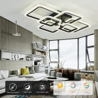 HiHiHomy LED Mennyezeti Lámpa - 6 Négyzetes Keret, Távirányítós, Szabályozható Fényerő, 3000K-6500K, Fekete, Modern Kristály Dizájn, 3000 Lu 5