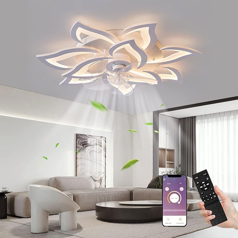 MiiR Virág Alakú Mennyezeti Ventilátor Lámpával - 100W Csendes LED Lámpa 12000LM, 6 Sebességű, Szabályozható Fényerő, Távirányítóval, Nappal