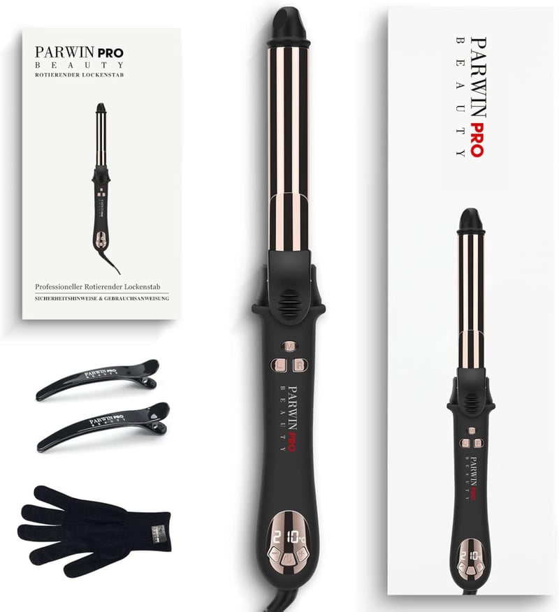 PARWIN PRO BEAUTY 360° Automata Forgó Hajgöndörítő 32mm - LCD Kijelzős Titán Bevonatú Hajformázó Nagy Göndör Fürtökhöz