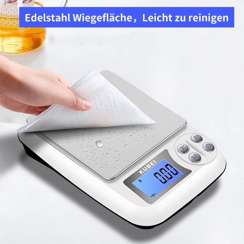 KUBEI digitális konyhai mérleg 1kg/0,01g - USB töltés, nagy pontosságú, ékszerhez, pénzérméhez