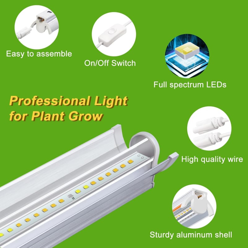 Niello 4 db T5 Növénylámpa, 42 cm LED Növénynevelő Lámpa Beltéri Növényekhez, Teljes Spektrumú, 660nm/3000K/6000K Reflektorral, Palántázásho