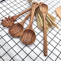 BOKALAKA 11 részes fa konyhai eszközkészlet - Főzéshez, sütéshez használható fa spatulák és fakanalak - Természetes faanyagú konyhai kelléke 4