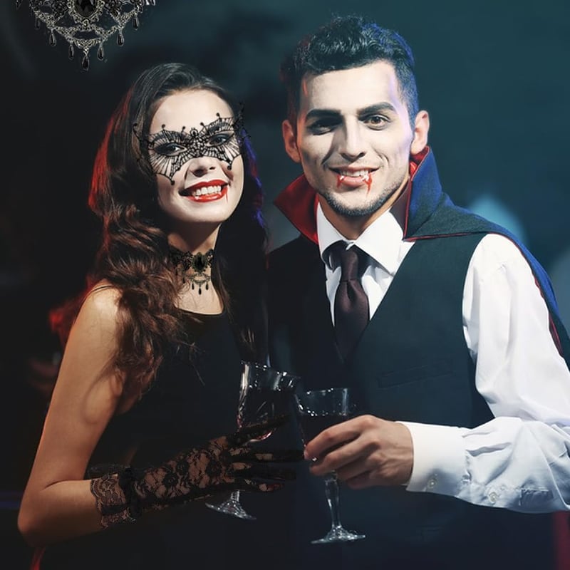 Gótikus Halloween Női Paróka Szett Csipke Maszkkal és Kesztyűvel