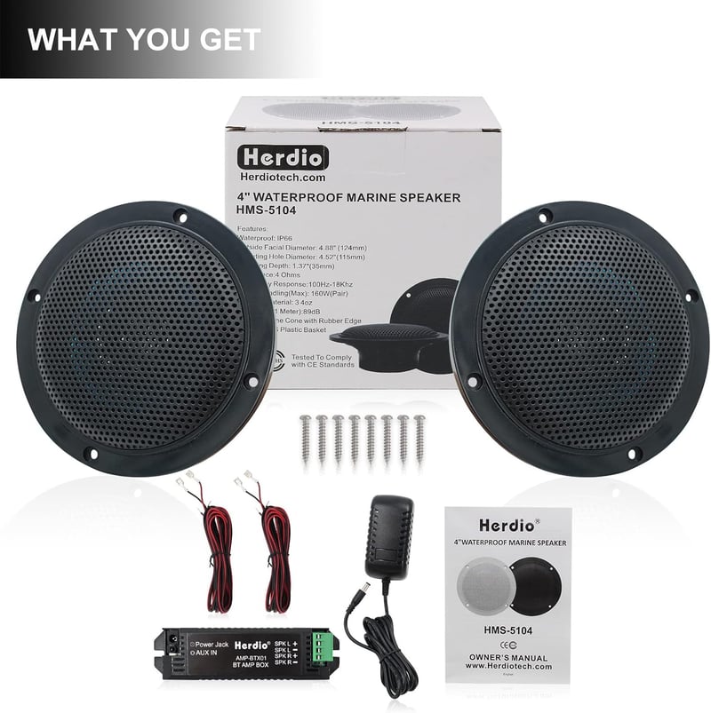 Herdio 4 Inches Vízálló Mennyezeti Hangszóró - Bluetooth Kompatibilis Beépíthető Hangrendszer Fürdőszobába, Konyhába, Kültérre, 160W