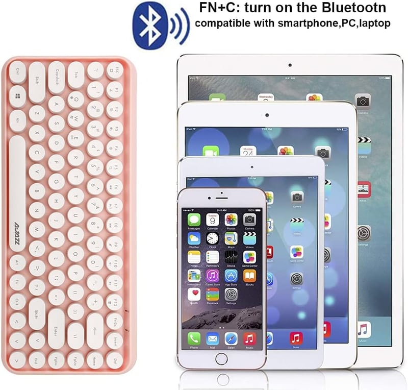 FELiCON 308i Rózsaszín Retro Bluetooth Billentyűzet - Csendes, Kompakt, 84 Gombos, Írógép Dizájn