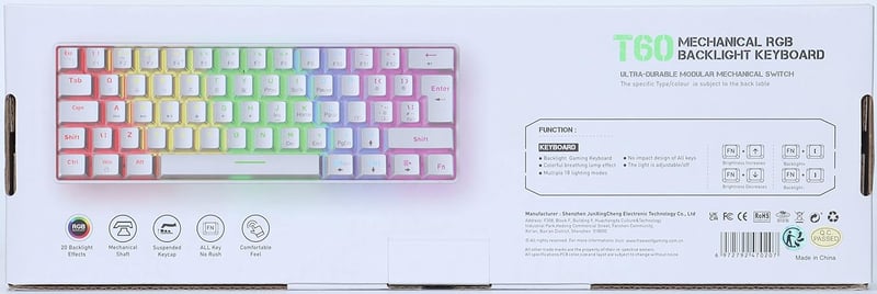 ZIYOU LANG T60 Kompakt Mechanikus Gamer Billentyűzet - RGB, Barna Kapcsolók, UK QWERTY, Tejszín