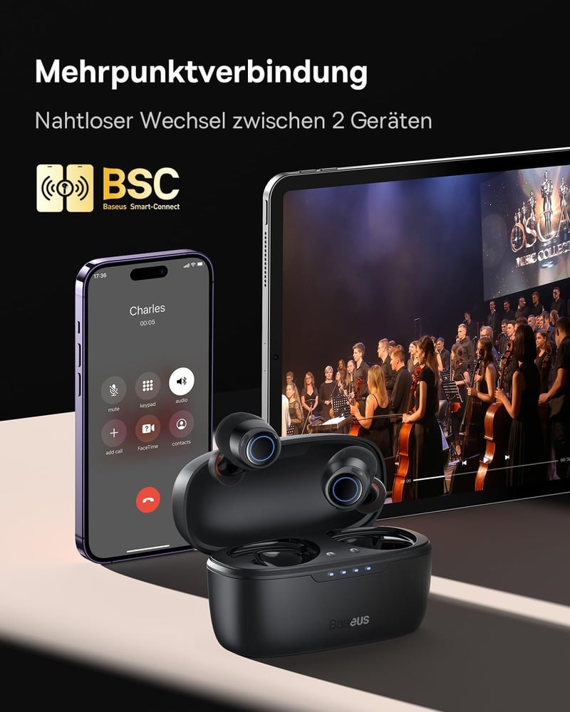Baseus Bluetooth fülhallgató 48dB ANC, 140 óra üzemidő, IPX6 vízálló, 4 mikrofon