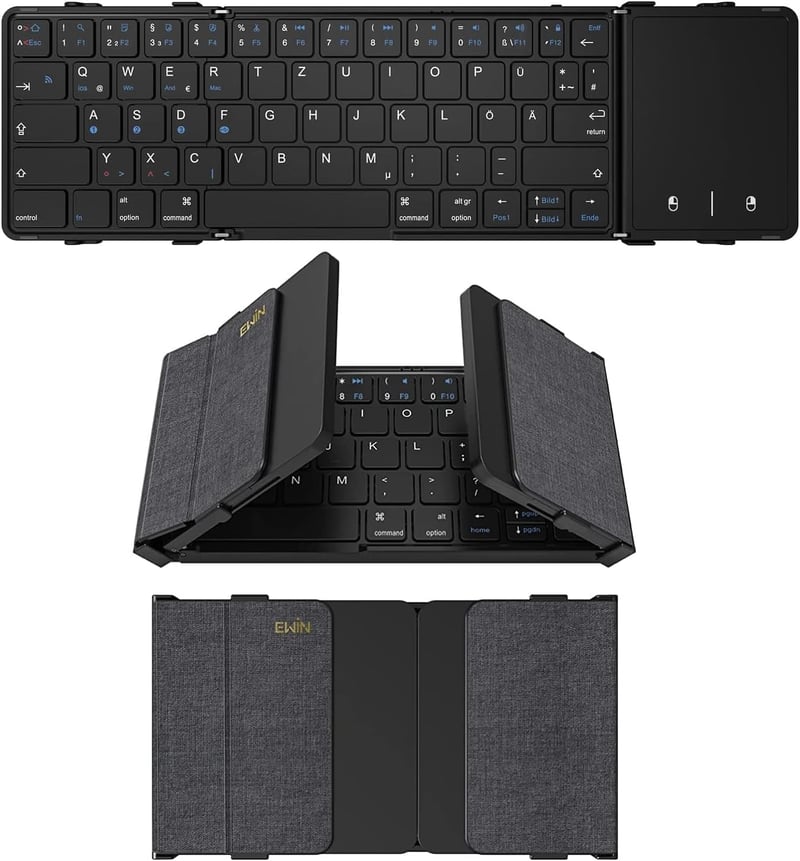Echaar Összehajtható Bluetooth Billentyűzet Érintőpaddal - QWERTZ Kiosztású Hordozható Klaviatúra iPad, Okostelefon, Tablet, PC és Laptop Es
