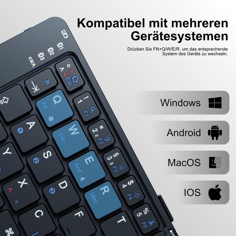 Echaar Összehajtható Bluetooth Billentyűzet Numerikus Résszel - iOS, Android, Windows Kompatibilis, QWERTZ Kiosztás, Újratölthető, Érintőpad