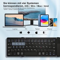 Echaar Összehajtható Bluetooth Billentyűzet Touchpaddel - 4 Eszköz Csatlakoztatás, QWERTZ Német Kiosztás, iOS/Android/Windows Kompatibilis,  - Dreifach faltbare Tastatur 2