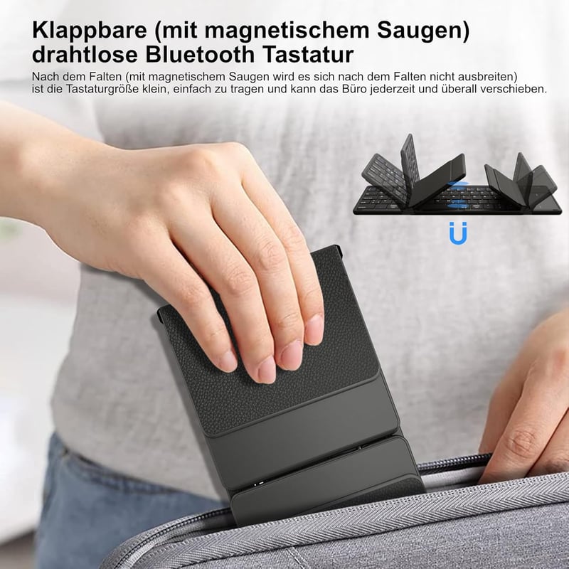 Echaar Összehajtható Bluetooth Billentyűzet Touchpaddel - 4 Eszköz Csatlakoztatás, QWERTZ Német Kiosztás, iOS/Android/Windows Kompatibilis,  - Dreifach faltbare Tastatur