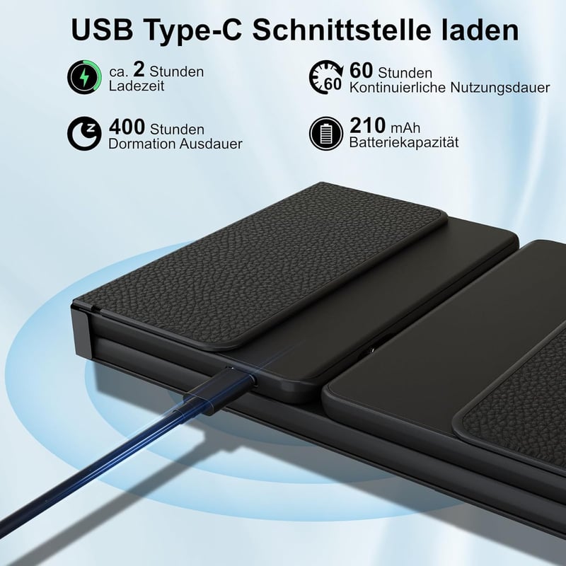 Echaar Összehajtható Bluetooth Billentyűzet Touchpaddel - 4 Eszköz Csatlakoztatás, QWERTZ Német Kiosztás, iOS/Android/Windows Kompatibilis,  - Dreifach faltbare Tastatur