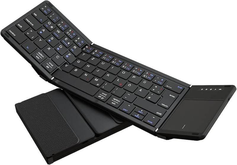Echaar Összehajtható Bluetooth Billentyűzet Touchpaddel - 4 Eszköz Csatlakoztatás, QWERTZ Német Kiosztás, iOS/Android/Windows Kompatibilis,  - Dreifach faltbare Tastatur