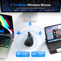 Vertikálna bezdrôtová myš ECHTPower s 3 režimami pripojenia, Bluetooth 5.0/3.0 a 2,4G prijímačom, 2400 DPI, RGB LED podsvietením a 7 programovateľnými tlačidlami pre notebook, MacBook a PC 4