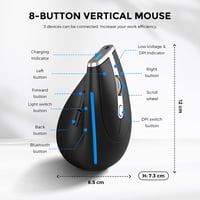 Vertikálna bezdrôtová myš ECHTPower s 3 režimami pripojenia, Bluetooth 5.0/3.0 a 2,4G prijímačom, 2400 DPI, RGB LED podsvietením a 7 programovateľnými tlačidlami pre notebook, MacBook a PC 7