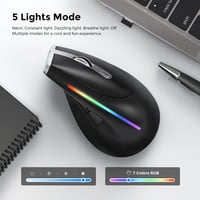 Vertikálna bezdrôtová myš ECHTPower s 3 režimami pripojenia, Bluetooth 5.0/3.0 a 2,4G prijímačom, 2400 DPI, RGB LED podsvietením a 7 programovateľnými tlačidlami pre notebook, MacBook a PC 6