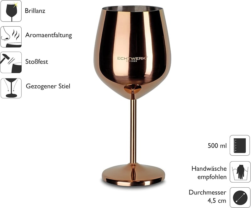 ECHTWERK Rozsdamentes Acél Borospohár Szett 6 db Réz Kiadás Törhetetlen Camping Pohár - 6 pcs. (pack of 1), 2-Copper Edition