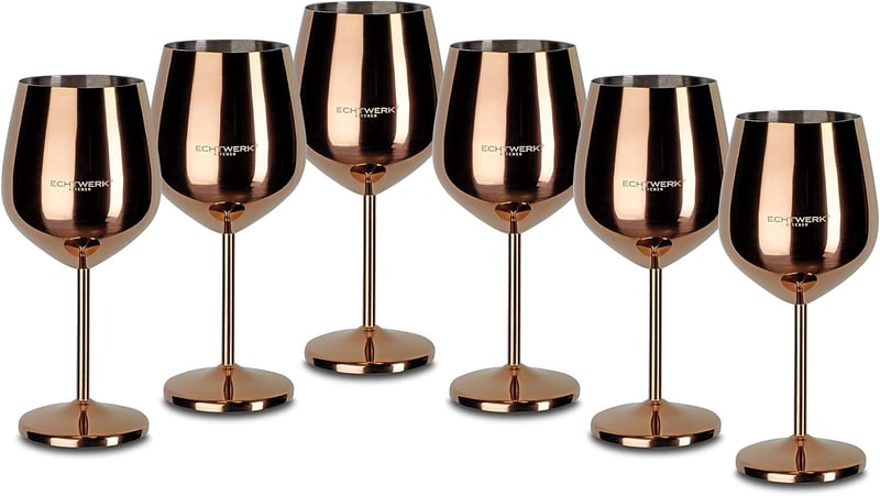 ECHTWERK Rozsdamentes Acél Borospohár Szett 6 db Réz Kiadás Törhetetlen Camping Pohár - 6 pcs. (pack of 1), 2-Copper Edition