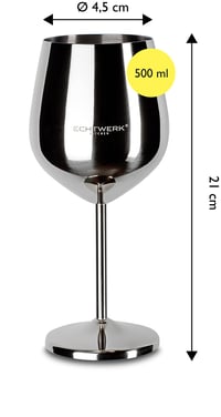 Set de 2 pahare de vin din oțel inoxidabil incasabil ECHTWERK, pentru vin roșu, camping, cocktailuri, argintiu, 500 ml, 21x7,3 cm 3