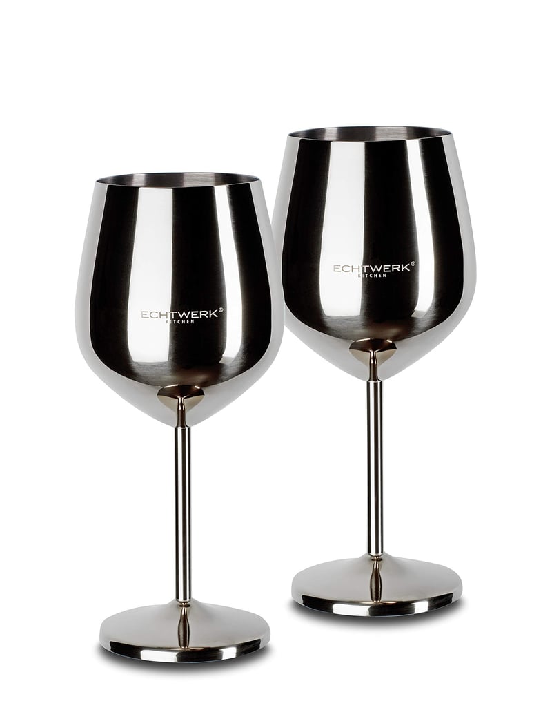 Set de 2 pahare de vin din oțel inoxidabil incasabil ECHTWERK, pentru vin roșu, camping, cocktailuri, argintiu, 500 ml, 21x7,3 cm