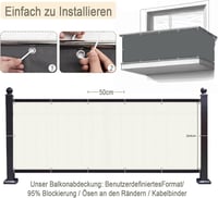 ECIT Erkély Takaró Háló 75x300 cm - Krémfehér Poliészter Balkon Árnyékoló, UV-álló, Időjárásálló Belátásgátló Háló Kültéri Korlátokhoz Kábel 4