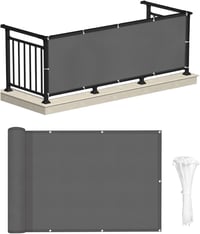 ECIT Erkély Takaró Háló 80x300 cm - Antracit Poliészter Balkonvédő, UV-álló, Időjárásálló Belátásgátló Korlátháló Kültéri Használatra, Kábel 1