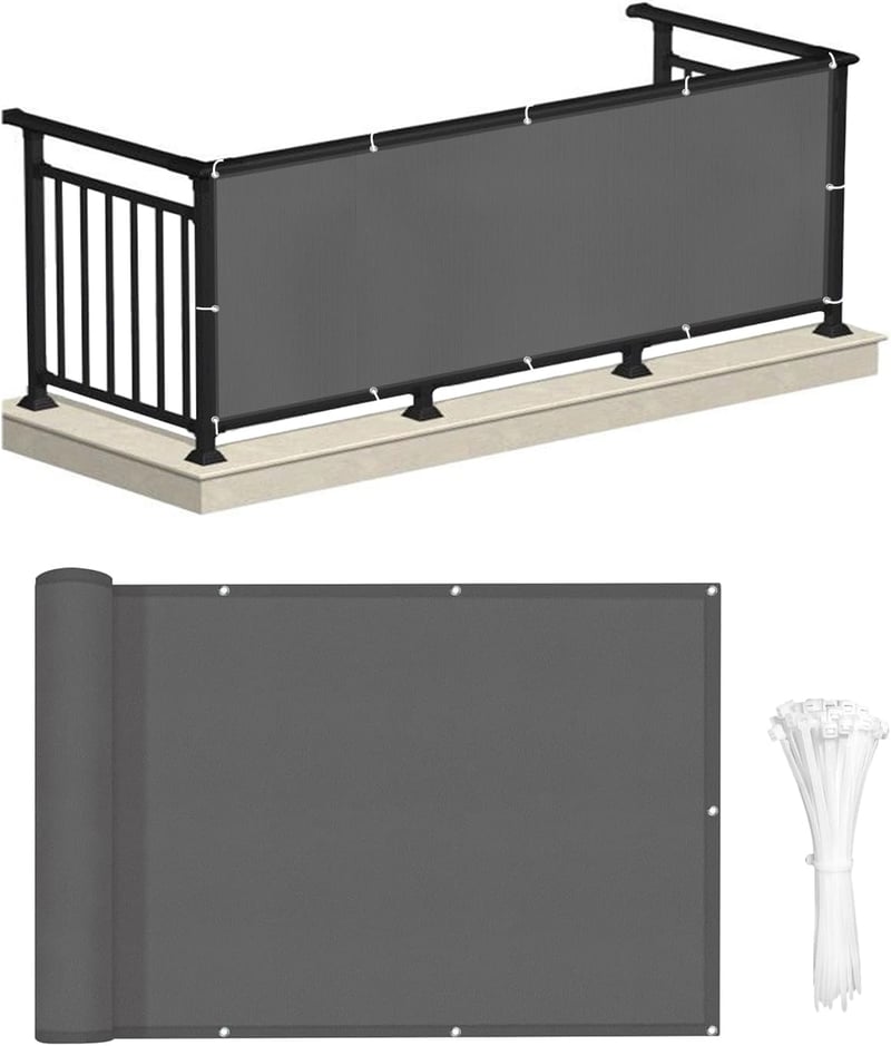 ECIT Erkély Takaró Háló 80x300 cm - Antracit Poliészter Balkonvédő, UV-álló, Időjárásálló Belátásgátló Korlátháló Kültéri Használatra, Kábel