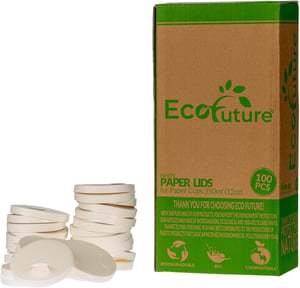 Eco Future 100 kom Poklopaca za papirnate čaše 9 cm - za kavu iz čaše od 350 ml, Biorazgradivo, Kompostabilno, Ekološki prihvatljivo, FSC Certificirano