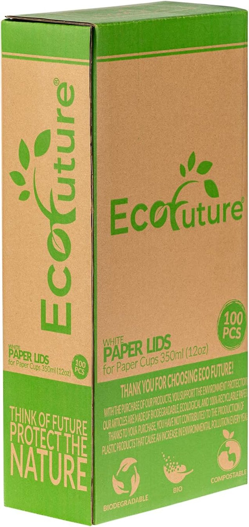 Eco Future 100 db Papír Pohártető 9 cm - 350 ml Kávés Pohárhoz, Biológiailag Lebomló, Komposztálható, Környezetbarát, FSC Tanúsított
