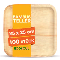 ECO SOUL Bambusovi papirnati tanjuri za jednokratnu upotrebu 25 cm (10") – pakiranje od 100 komada, ekološki prihvatljivi tanjuri za jednokratnu upotrebu 1